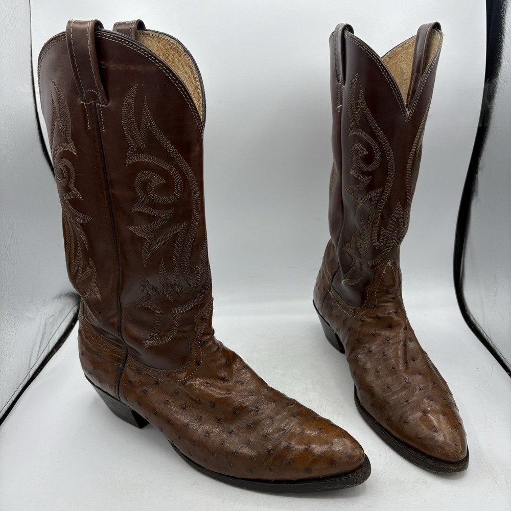 Nocona Boots Mens Size 10 D Brown Full Quill Ostrich Leather Western Cowboy